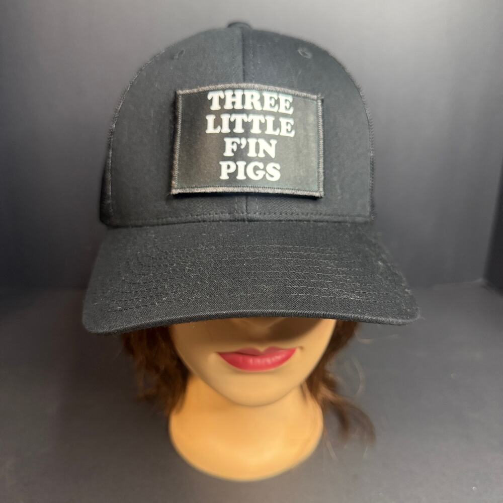 Three Little F'in Pigs Hat Black Pull Patch Funny Novelty Trucker Baseball Cap